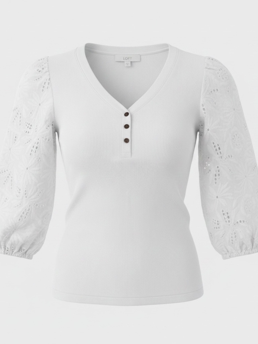 LOFT White Ribbed V-Neck Henley Top
